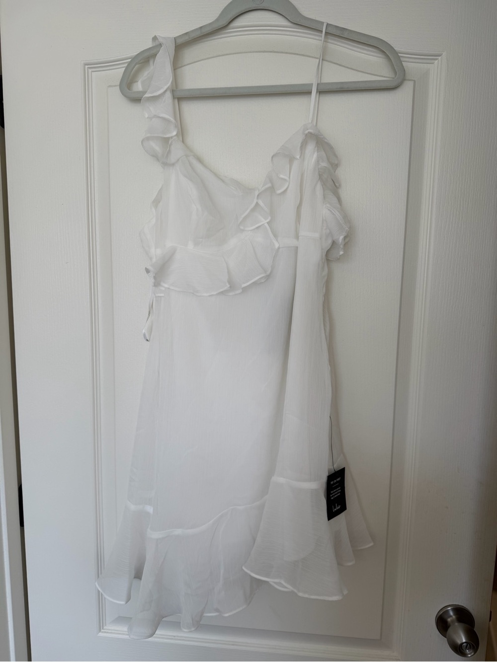 Lulu's White Ruffle One-Shoulder Mini Dress - Picture 3 of 3